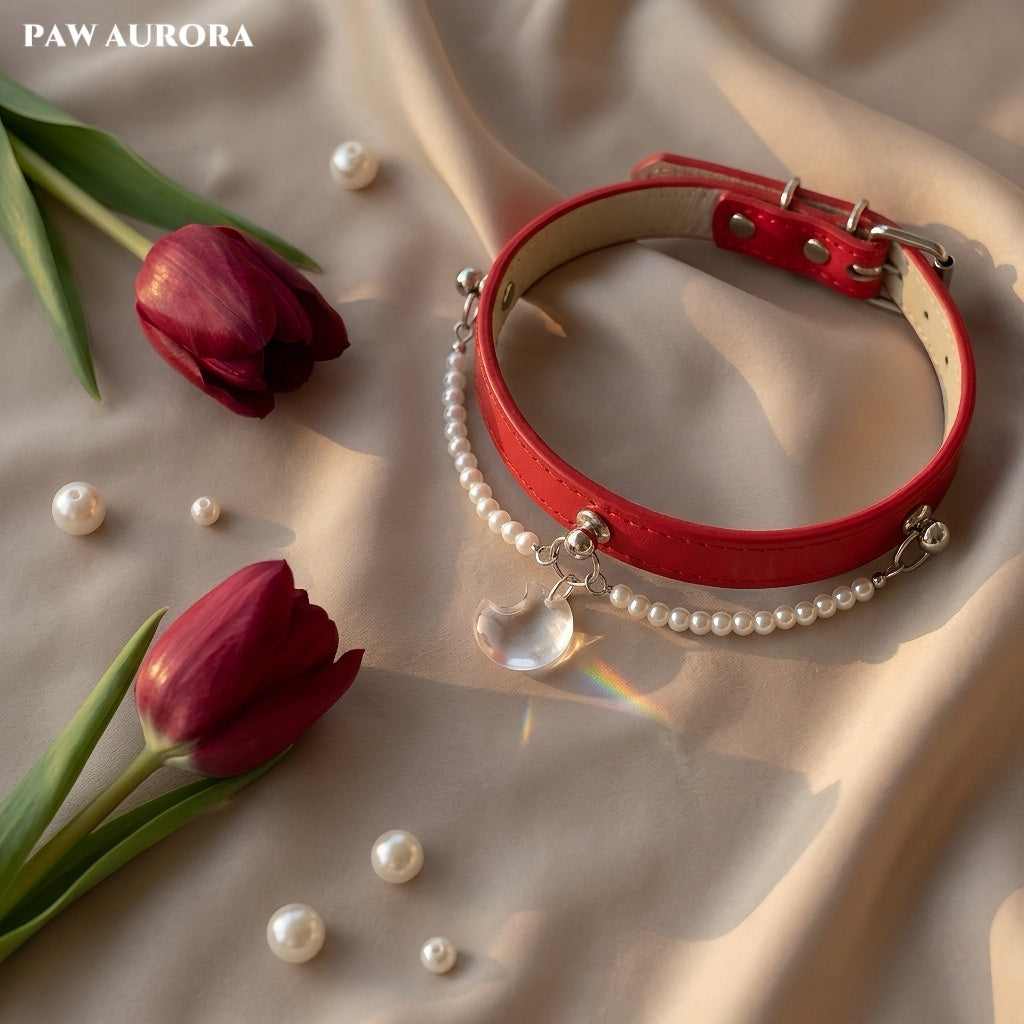 PAW AURORA Starry Pact | Handmade Celestial Pet Collar with White Crystal & Pearl