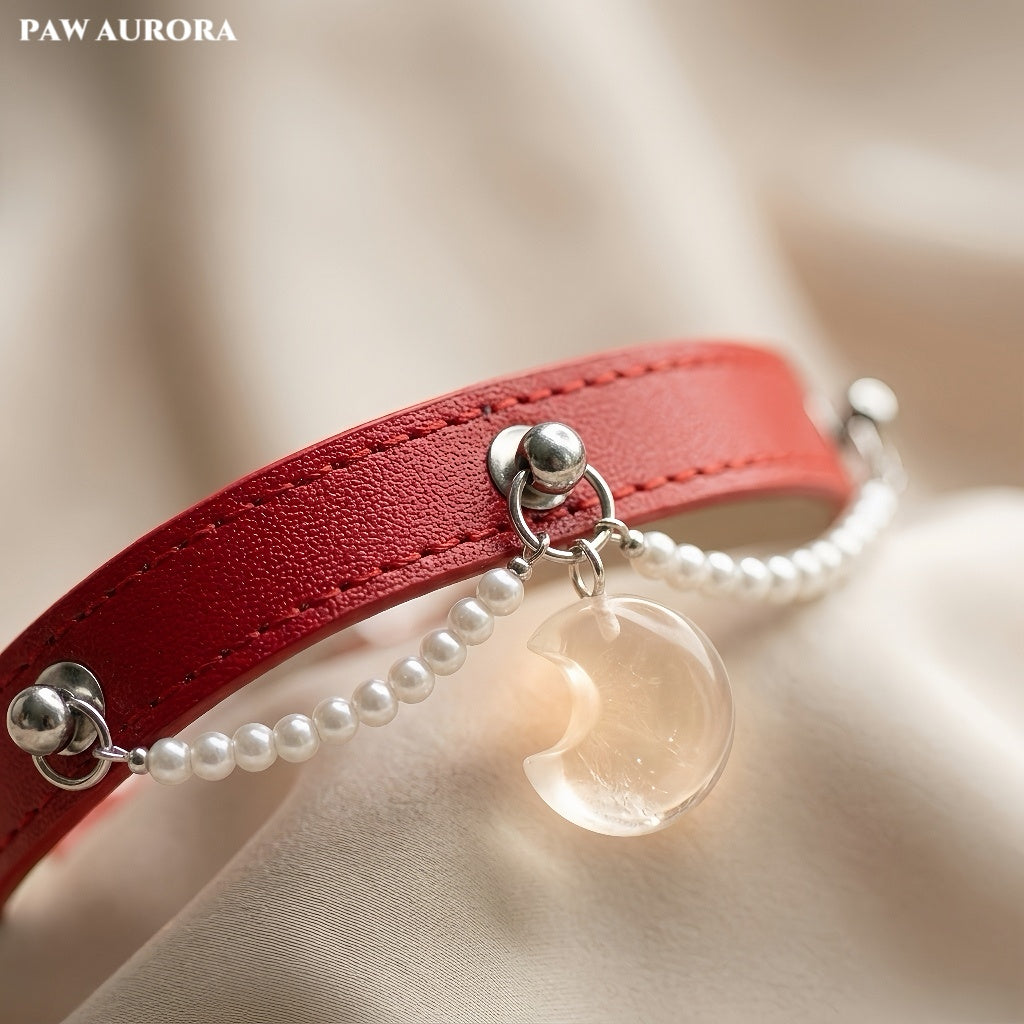 PAW AURORA Starry Pact | Handmade Celestial Pet Collar with White Crystal & Pearl
