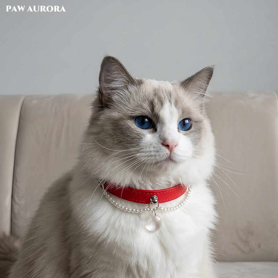 PAW AURORA Starry Pact | Handmade Celestial Pet Collar with White Crystal & Pearl